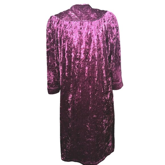 Vintage GS Purple Velvet Velour V Neck Button Front Night Gown Sz Medium Womens - Picture 15 of 16